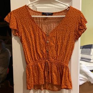 Orange polka dot blouse - short sleeved